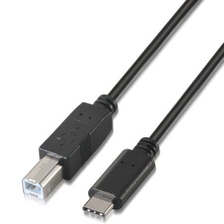 Cable USB 2.0 Impresora Aisens A107-0054/ USB Tipo-C Macho - USB Tipo-B Macho/ 480Mbps/ 2m/ Negro