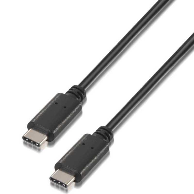 Cable USB 2.0 Tipo-C Aisens A107-0055/ USB Tipo-C Macho - USB Tipo-C Macho/ 480Mbps/ 50cm/ Negro