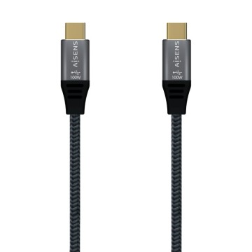 Cable USB 2.0 Tipo-C Aisens A107-0629 5A 100W/ USB Tipo-C Macho - USB Tipo-C Macho/ Hasta 100W/ 480Mbps/ 2m/ Gris