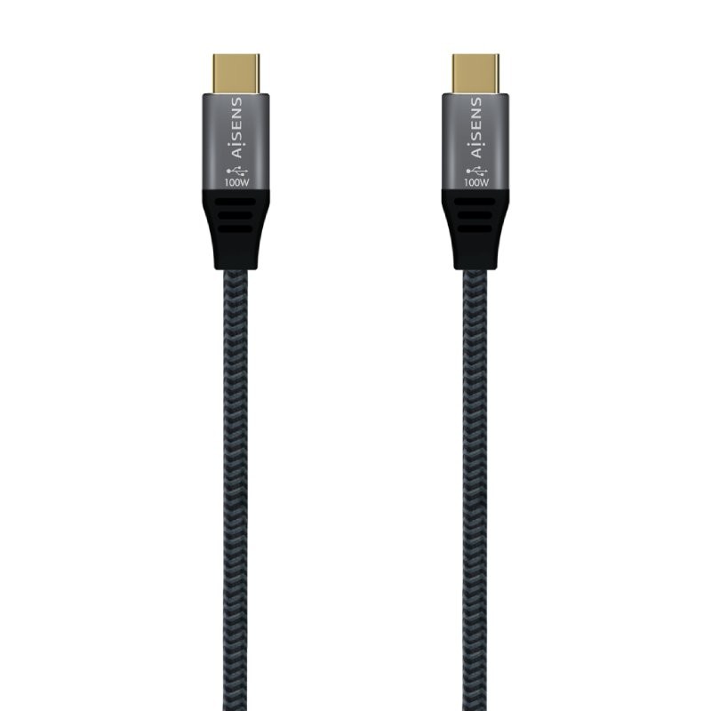 Cable USB 3.2 Tipo-C Aisens A107-0670 20GBPS 100W/ USB Tipo-C Macho - USB Tipo-C Macho/ Hasta 100W/ 20Gbps/ 60cm/ Gris