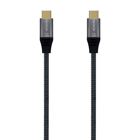 Cable USB 3.2 Tipo-C Aisens A107-0670 20GBPS 100W/ USB Tipo-C Macho - USB Tipo-C Macho/ Hasta 100W/ 20Gbps/ 60cm/ Gris