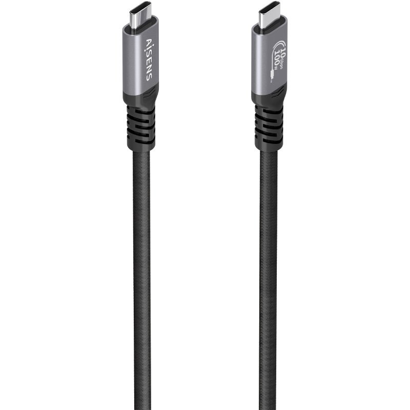 Cable USB 3.2 Tipo-C Aisens A107-0989/ USB Tipo-C Macho - USB Tipo-C Macho/ Hasta 100W/ 10Gbps/ 4m/ Negro