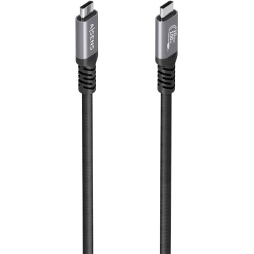 Cable USB 3.2 Tipo-C Aisens A107-0990/ USB Tipo-C Macho - USB Tipo-C Macho/ Hasta 100W/ 10Gbps/ 5m/ Negro