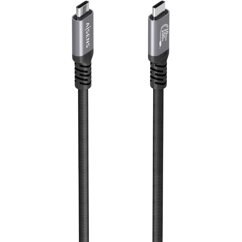 Cable USB 3.2 Tipo-C Aisens A107-0990/ USB Tipo-C Macho - USB Tipo-C Macho/ Hasta 100W/ 10Gbps/ 5m/ Negro