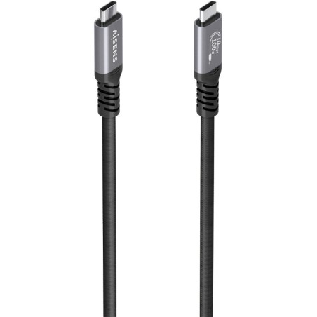 Cable USB 3.2 Tipo-C Aisens A107-0990/ USB Tipo-C Macho - USB Tipo-C Macho/ Hasta 100W/ 10Gbps/ 5m/ Negro