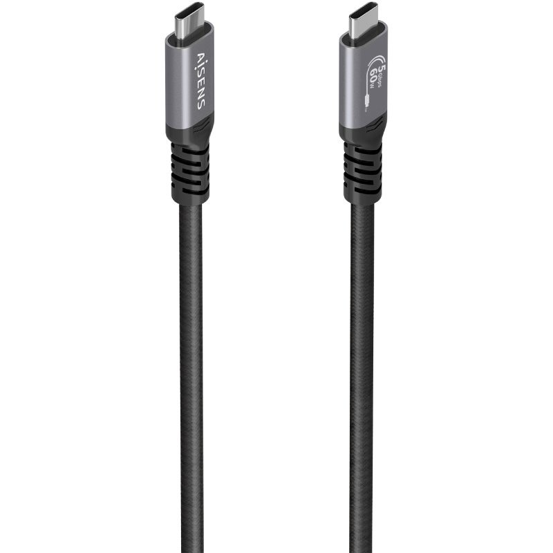 Cable USB 3.2 Tipo-C Aisens A107-0991/ USB Tipo-C Macho - USB Tipo-C Macho/ Hasta 60W/ 5Gbps/ 7m/ Negro