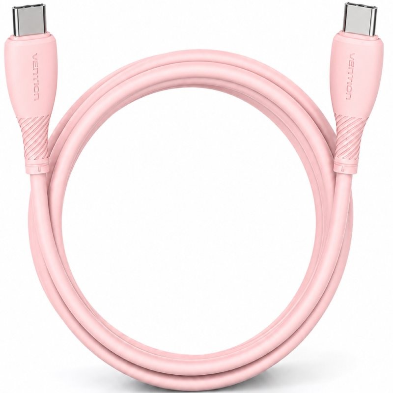 Cable USB 2.0 Tipo-C Vention TRVPF/ USB Tipo-C Macho - USB Tipo-C Macho/ Hasta 60W/ 480Mbps/ 1m/ Rosa