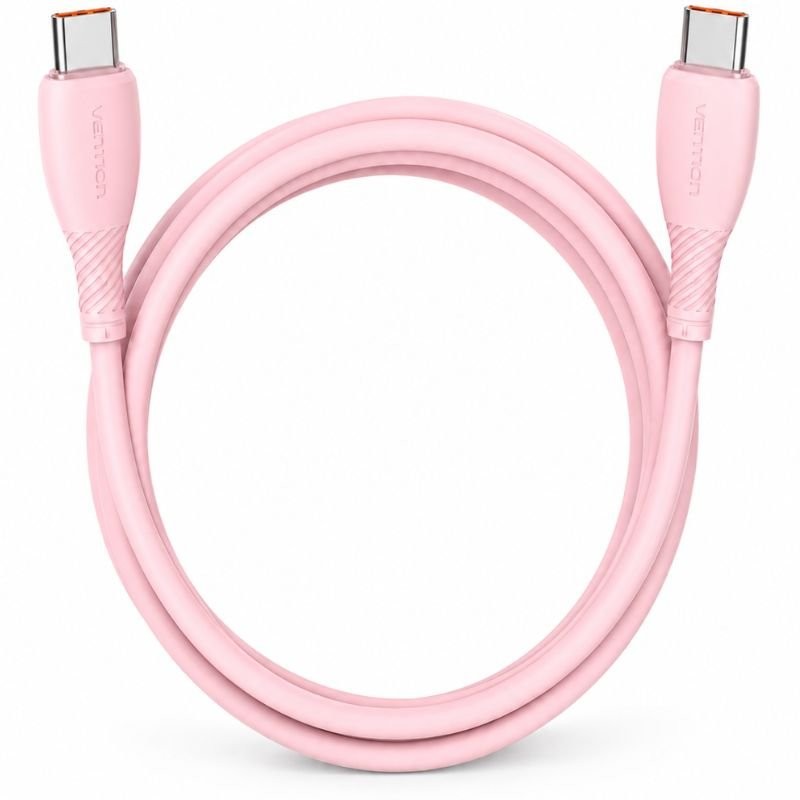 Cable USB 2.0 Tipo-C Vention TRWPH/ USB Tipo-C Macho - USB Tipo-C Macho/ Hasta 100W/ 480Mbps/ 2m/ Rosa
