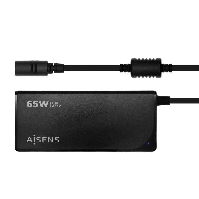 Cargador de Portátil Aisens ASLC-65WAUTO-BK/ 65W/ 1xUSB QC3.0/ Automático/ 9 Conectores/ Voltaje 18.5-20V