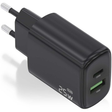 Cargador de Pared GaN Aisens A110-0912/ 1xUSB Tipo-C/ 1xUSB/ 25W/ Negro