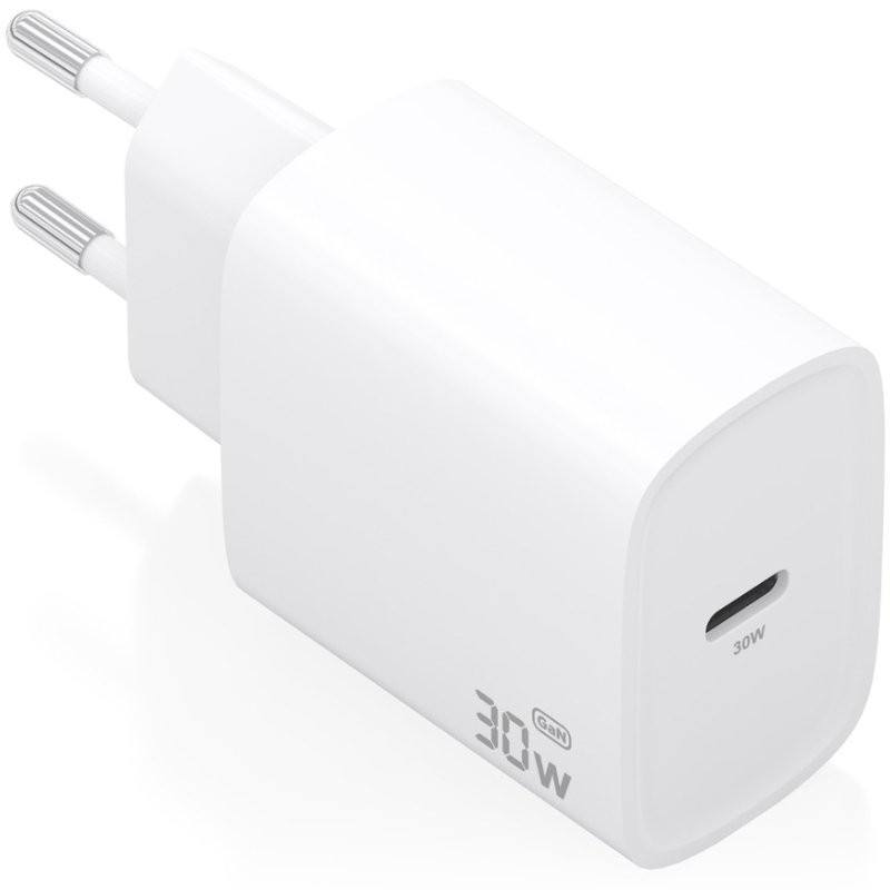 Cargador de Pared GaN Aisens A110-0950/ 1xUSB Tipo-C/ 30W/ Blanco