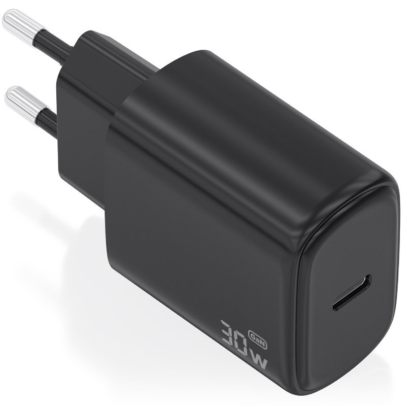 Cargador de Pared GaN Aisens A110-0976/ 1xUSB Tipo-C/ 30W/ Negro