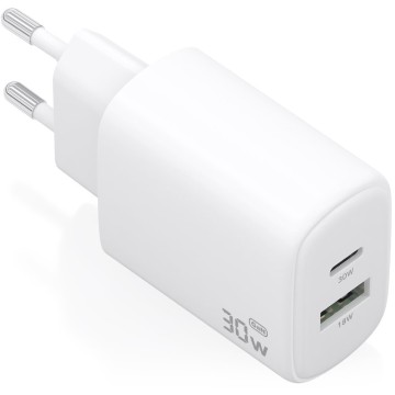 Cargador de Pared GaN Aisens A110-0977/ 1xUSB Tipo-C/ 1xUSB/ 30W/ Blanco