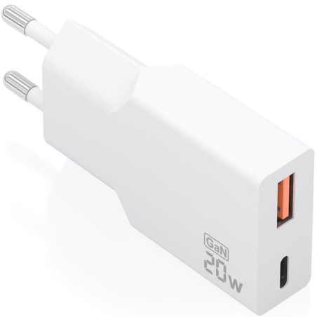 Cargador de Pared GaN Aisens A110-0998/ 1xUSB Tipo-C/ 1xUSB/ 20W/ Blanco