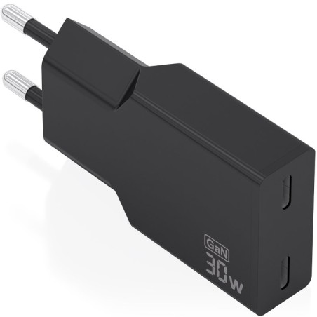 Cargador de Pared GaN Aisens A110-1006/ 2xUSB Tipo-C/ 30W/ Negro