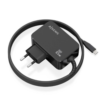 Cargador de Portátil GaN Aisens ASCH-1PD65WL033-BK/ 1xUSB Tipo-C + Cable 1.8m/ 65W/ Automático/ Voltaje 5-20V