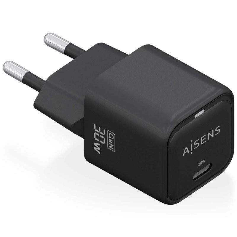 Cargador de Pared GaN Aisens ASCH-30W1P019-BK/ 1xUSB Tipo-C/ 30W