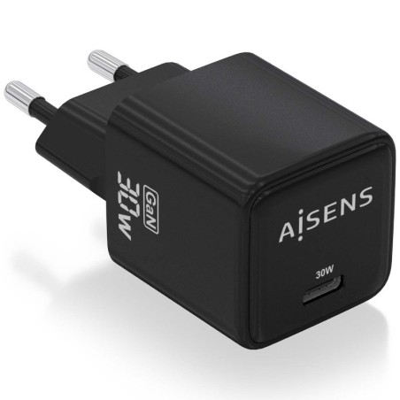 Cargador de Pared GaN Aisens ASCH-30W1P036-BK/ 1xUSB Tipo-C/ 30W