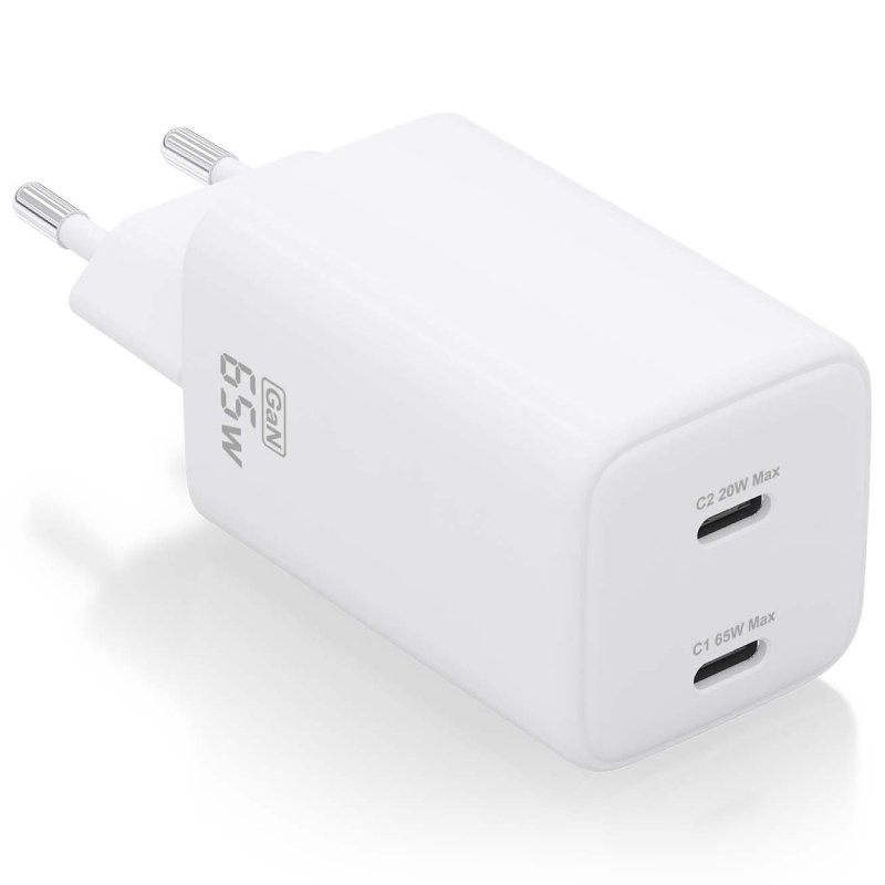 Cargador de Pared GaN Aisens ASCH-65W2P039-W/ 2xUSB Tipo-C/ 65W