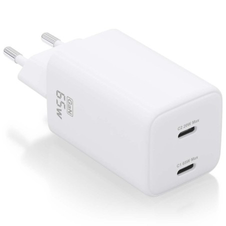 Cargador de Pared GaN Aisens ASCH-65W2P039-W/ 2xUSB Tipo-C/ 65W