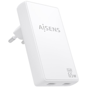 Cargador de Pared GaN Aisens ASCH-65W2P077-W/ 2xUSB Tipo-C/ 65W/ Blanco