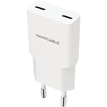 Cargador de Pared Nanocable 10.10.2026/ 2xUSB Tipo-C/ 25W/ Blanco