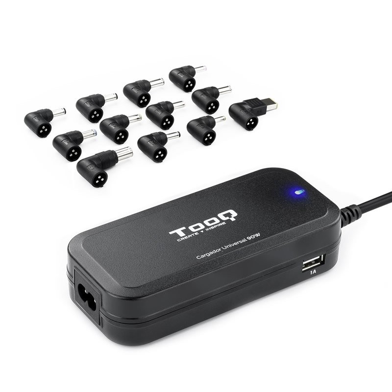 Cargador de Portátil TooQ TQLC-90BS02AT/ 90W/ 2xUSB/ Automático/ 12 Conectores/ Voltaje 12-20V