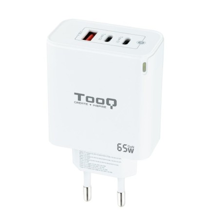 Cargador de Pared GaN TooQ TQWC-GANQC2PD65WT/ 2xUSB Tipo-C/ 1xUSB/ 65W