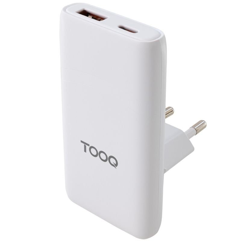 Cargador de Pared Universal GaN para Viaje TooQ TQWC-GANSL65W1A1C/ 1xUSB Tipo-C/ 1xUSB/ 65W