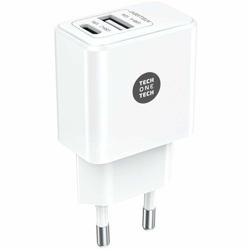 Cargador de Pared Tech One Tech TEC2904/ 1xUSB Tipo-C/ 1xUSB/ 12W/ Blanco
