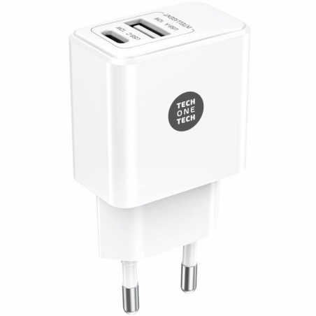 Cargador de Pared Tech One Tech TEC2904/ 1xUSB Tipo-C/ 1xUSB/ 12W/ Blanco
