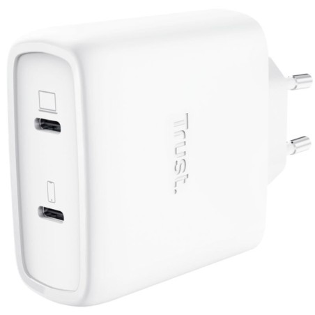 Cargador de Pared GaN Trust Maxo 65W 25526/ 2xUSB Tipo-C/ Incluye Cable USB Tipo-C/ 65W