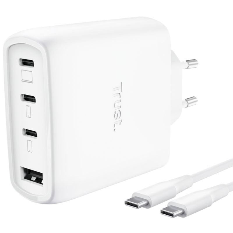 Cargador de Pared GaN Trust Maxo 65W 26068/ 3xUSB Tipo-C/ 1xUSB/ Incluye Cable USB Tipo-C/ 65W