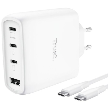 Cargador de Pared GaN Trust Maxo 65W 26068/ 3xUSB Tipo-C/ 1xUSB/ Incluye Cable USB Tipo-C/ 65W