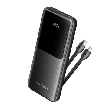 Powerbank 10000mAh Vention FHOB0/ 22.5W/ Negra/ Incluye Cable USB Tipo-C y Lightning