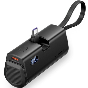 Powerbank 4800mAh Vention FHQB0/ 22.5W/ Negra/ Incluye Cable USB Tipo-C y Lightning