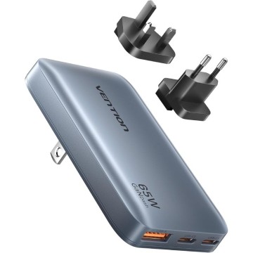 Cargador de Pared Universal GaN para Viaje Vention FCBH0/ 2xUSB Tipo-C/ 1x USB/ 65W