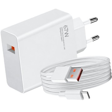 Cargador de Pared Xiaomi 67W HyperCharge Combo (Type-A)/ 1xUSB + Cable USB Tipo-C/ 67W