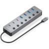 Hub USB Tipo-C 3.2 Aisens ASUC-8P044-GR/ 4xUSB/ 3xUSB Tipo-C/ 1xUSB Tipo-C PD/ Gris